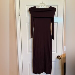 H&M Knit Body Con Brown Off the Shoulder Dress Size S